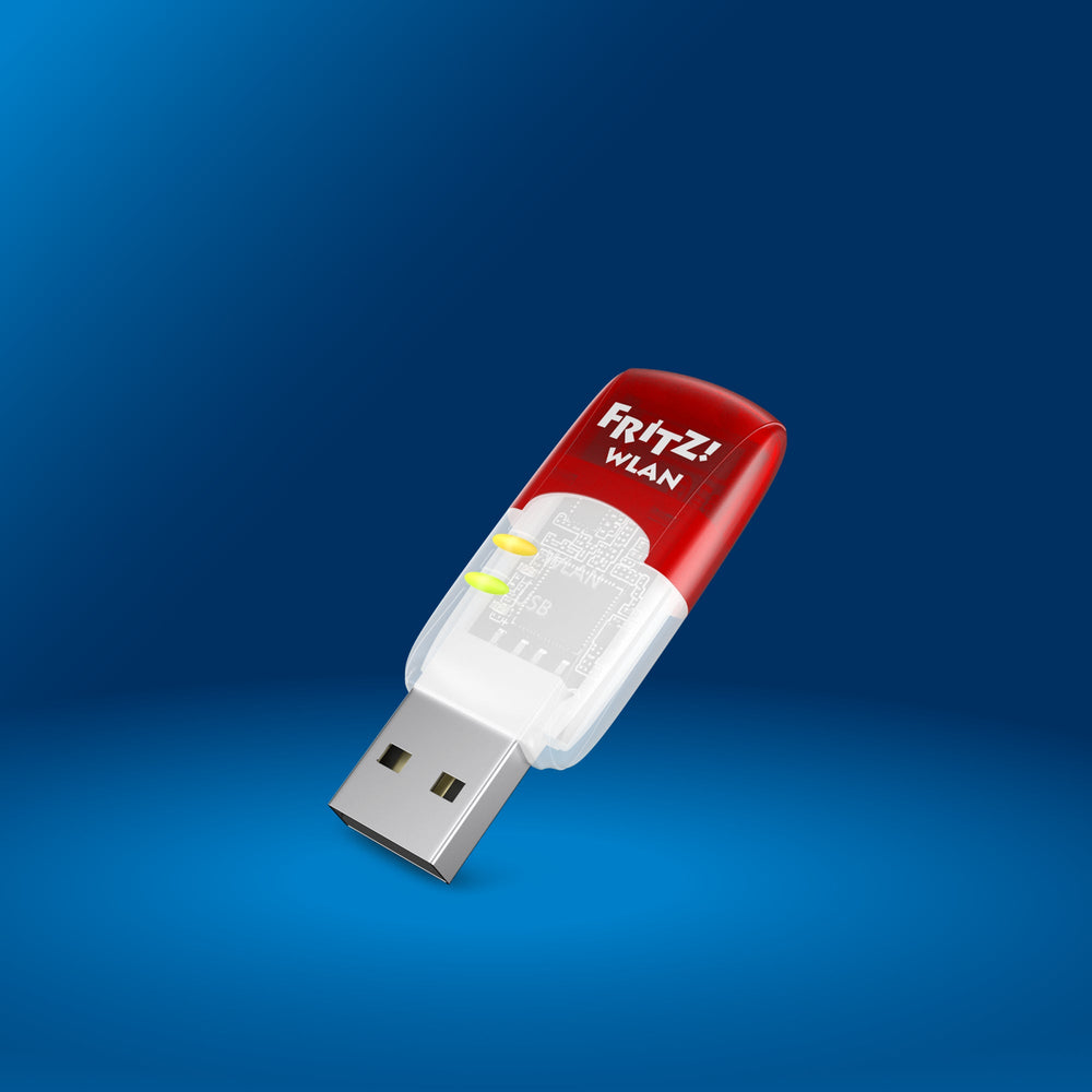 FRITZ!WLAN Stick AC 430 MU-MIMO auf blauem Hintergrund